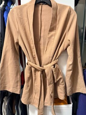Boohoo Camel Robe-Style Wrap Jacket